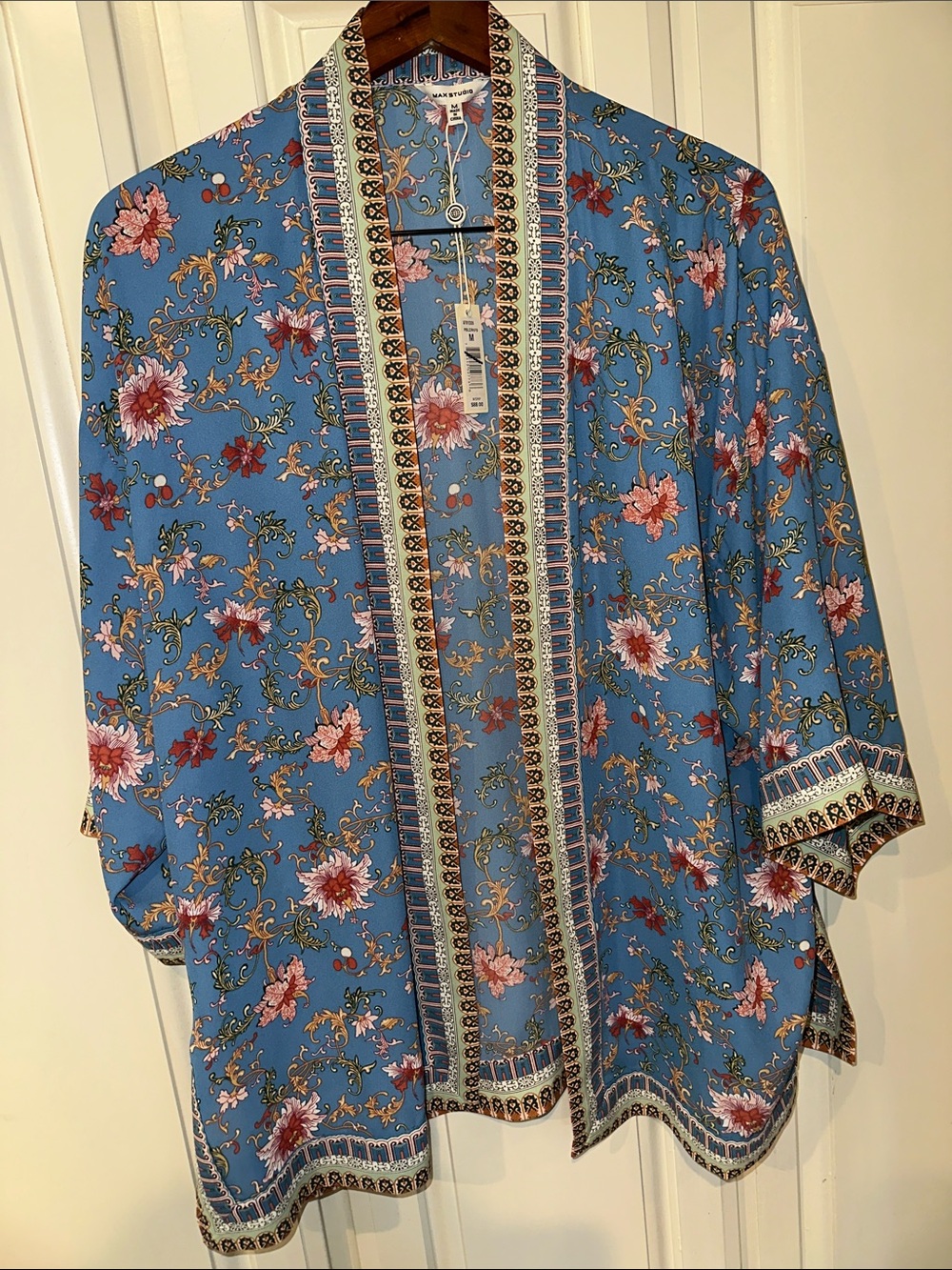 Max Studio Blue Floral Open-Front Kimono Tunic
